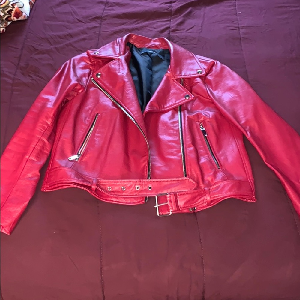 NEW Zara Red Faux Leather Jacket